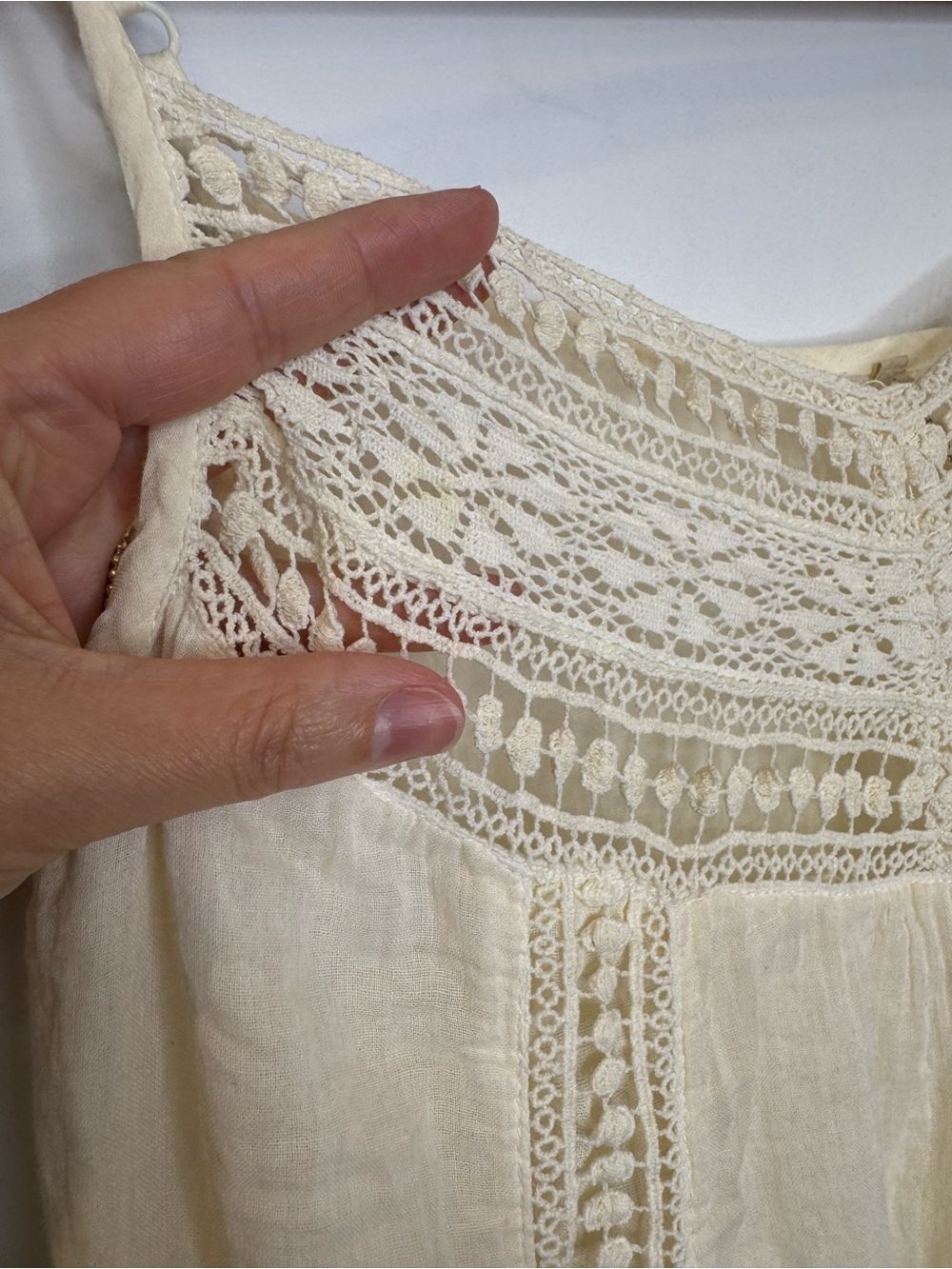 Touché balnéaire Spaghetti Strap Cream Maxi Dress Lace Insets boho cottage sz m - Picture 5 of 11